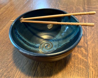 Pottery Noodle Bowl in Midnight at the Oasis Satin Matte Glaze