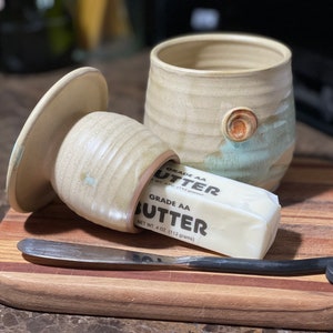 Pottery French Butter Keeper for soft spreadable butter in Morning Zen Satin Matte Glaze