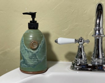 Stoneware Pottery Soap Pump Dispenser in Weathered Bronze Satin Matte Glaze