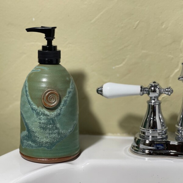 Stoneware Pottery Soap Pump Dispenser in Weathered Bronze Satin Matte Glaze