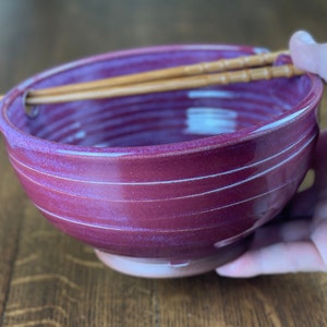 Pottery Noodle Bowl, Ramen Bowl, Pho Bowl, Chopstick Bowl in Raspberry Glaze image 2