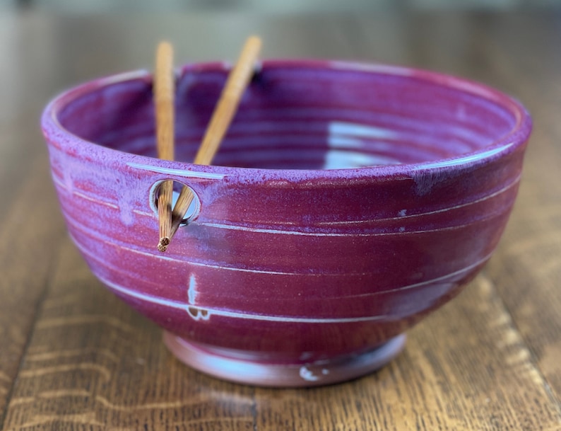 Pottery Noodle Bowl, Ramen Bowl, Pho Bowl, Chopstick Bowl in Raspberry Glaze image 7