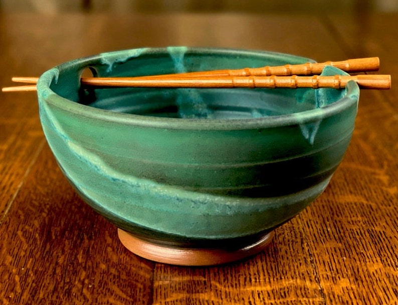 Pottery Noodle Bowl in Weathered Bronze Satin Matte Glaze image 2