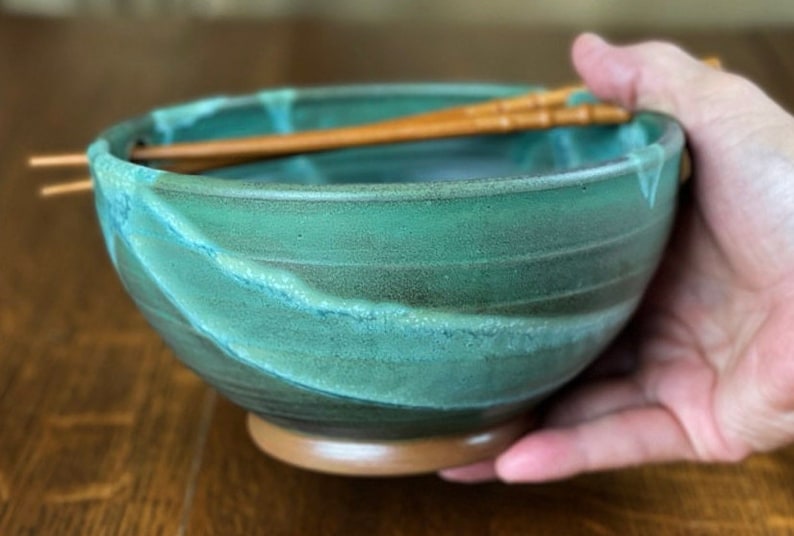 Pottery Noodle Bowl in Weathered Bronze Satin Matte Glaze image 7