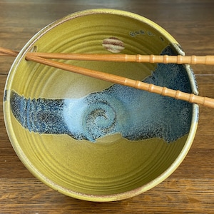 Pottery Noodle Bowl, Ramen Bowl in Golden Zen Satin Matte Glaze