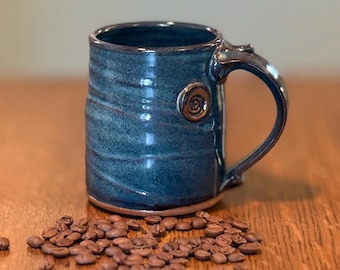Pottery Mug, Handmade Stoneware Coffee Mug in Dark Denim Blue Gloss Glaze