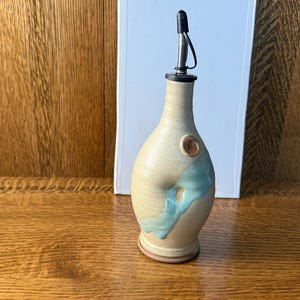 Pottery Olive Oil Cruet Pourer, EVOO Dispenser in Morning Zen Satin Matte Glaze image 10