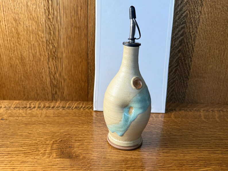 Pottery Olive Oil Cruet Pourer, EVOO Dispenser in Morning Zen Satin Matte Glaze image 10