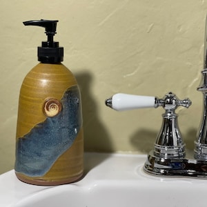 Stoneware Pottery Soap Pump Dispenser in Golden Zen Satin Matte Glaze