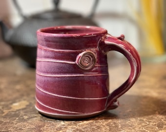 Pottery Mug, Handmade Stoneware Coffee Mug in Raspberry Glaze