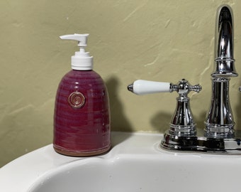 Stoneware Pottery Soap Pump Dispenser in Raspberry Glaze