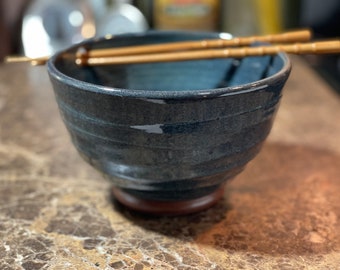 Pottery Noodle Bowl, Ramen Bowl, Pho Bowl in Blue Glaze
