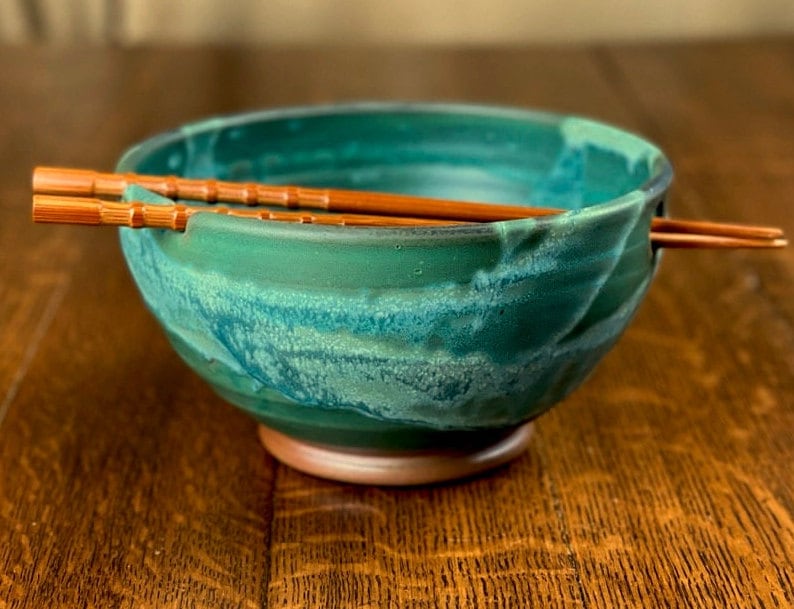 Pottery Noodle Bowl in Weathered Bronze Satin Matte Glaze image 4