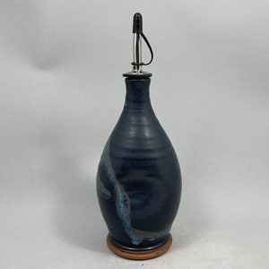 Pottery Olive Oil Cruet Pourer, EVOO Dispenser in Midnight Zen Satin Matte Glaze image 4