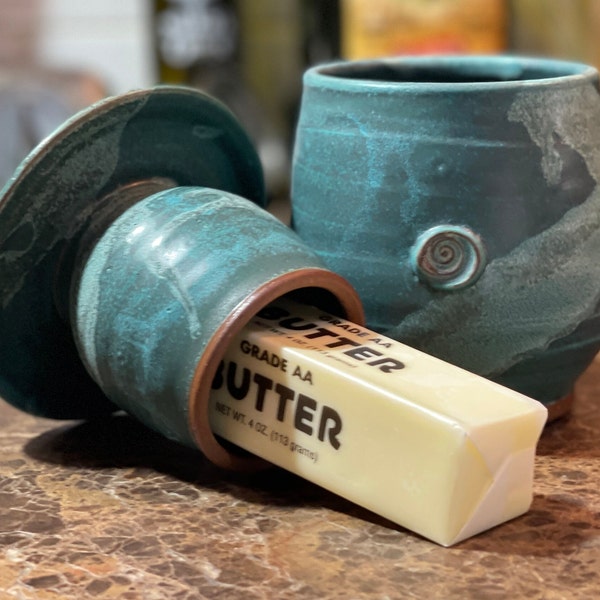 Pottery French Butter Keeper for soft spreadable butter in Weathered Bronze Satin Matte Glaze