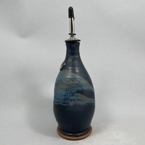 Pottery Olive Oil Cruet Pourer, EVOO Dispenser in Midnight Zen Satin Matte Glaze image 3