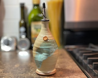 Pottery Olive Oil Cruet Pourer, EVOO Dispenser in Morning Zen Satin Matte Glaze