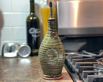 Pottery Olive Oil Pourer, EVOO Cruet in Sage Green Glaze