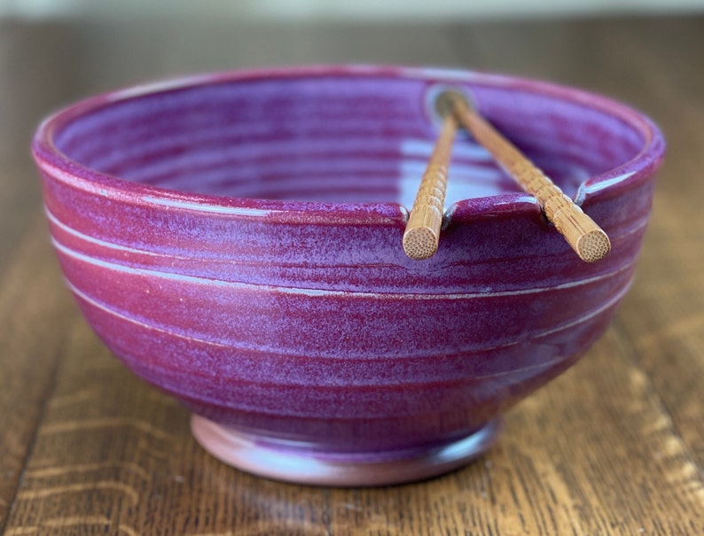Pottery Noodle Bowl, Ramen Bowl, Pho Bowl, Chopstick Bowl in Raspberry Glaze image 5