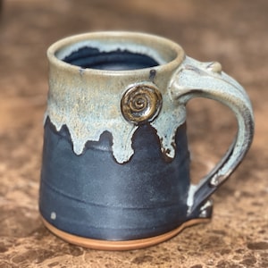 Pottery Coffee Mug in Black 'N' Blue All Over Satin Matte Glaze