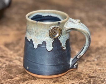 Pottery Coffee Mug in Black 'N' Blue All Over Satin Matte Glaze