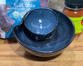 Individual Chip and Dip in Blue Glaze