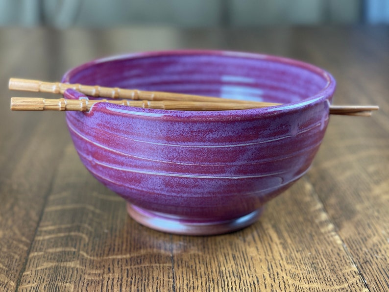 Pottery Noodle Bowl, Ramen Bowl, Pho Bowl, Chopstick Bowl in Raspberry Glaze image 4
