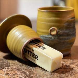 Pottery French Butter Keeper for soft spreadable butter in Golden Zen Satin Matte Glaze