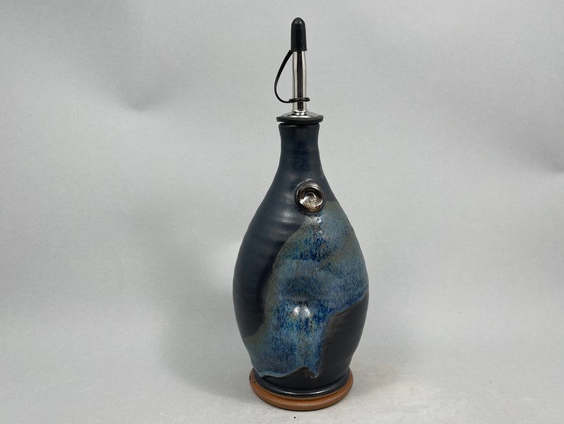 Pottery Olive Oil Cruet Pourer, EVOO Dispenser in Midnight Zen Satin Matte Glaze image 5