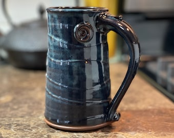 Large Pottery Mug, Large Coffee Mug, Beer Mug in Blue Glaze