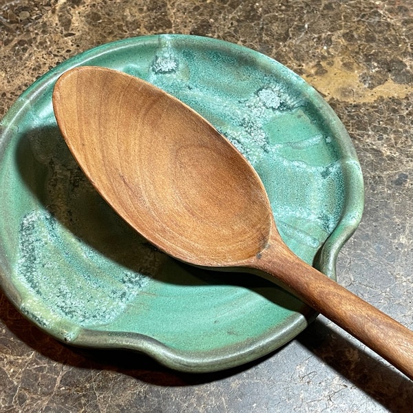 Stoneware Pottery Spoon Rest in Weathered Bronze Satin Matte Glaze