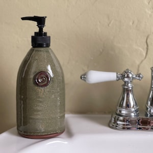 Stoneware Pottery Soap Pump Dispenser in Sage Green Glaze
