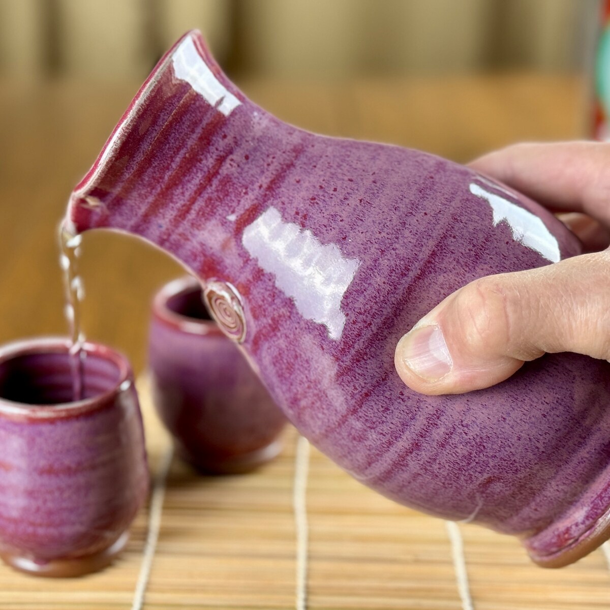 Sake Set in Raspberry Glaze, 3 piece set
