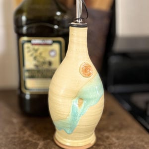 Pottery Olive Oil Cruet Pourer, EVOO Dispenser in Morning Zen Satin Matte Glaze image 12