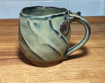 Faceted Pottery Coffee/Tea Mug in Sage Green Glaze