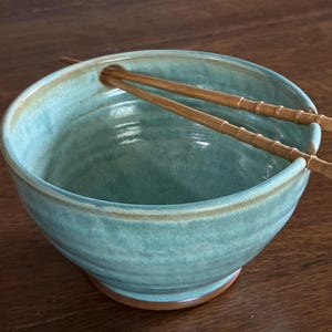 Pottery Noodle Bowl, Handmade Chopstick Bowl in Mr. Blue Skies Glaze