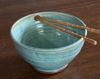 Pottery Noodle Bowl, Handmade Chopstick Bowl in Mr. Blue Skies Glaze