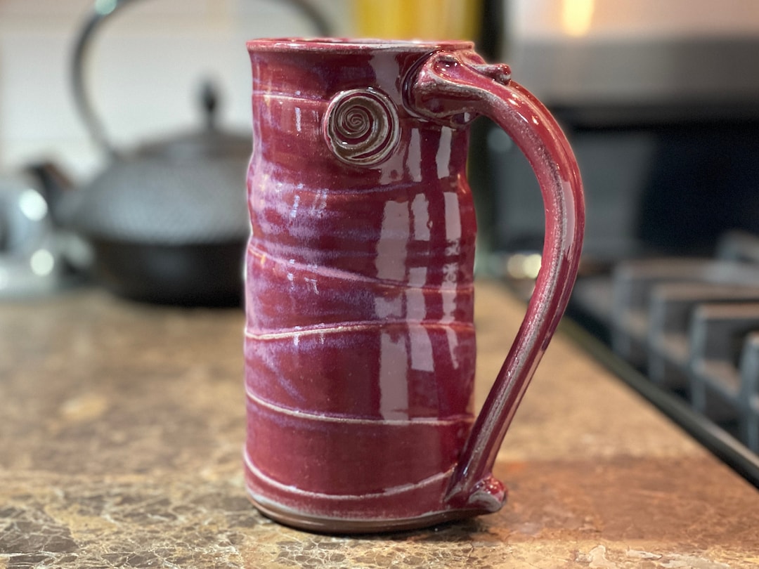 Large Handmade Stoneware Pottery Mug in Raspberry - Etsy