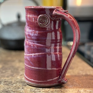 Large Handmade Stoneware Pottery Mug in Raspberry