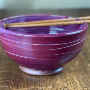 Pottery Noodle Bowl, Ramen Bowl, Pho Bowl, Chopstick Bowl in Raspberry Glaze image 3