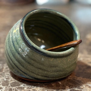 Handmade Stoneware Salt Cellar in Sage Green image 1