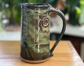 Large Stoneware Pottery Mug in Sage and Black Glaze