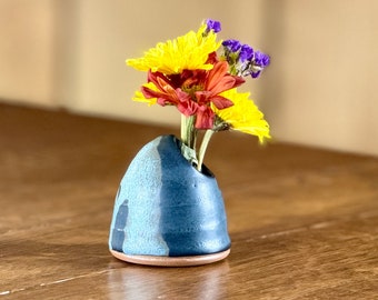 Ikebana Small Flower vase with off center opening in Midnight Zen Satin Matte Glaze