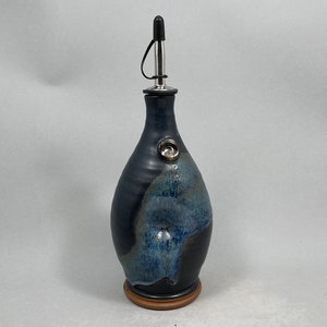 Pottery Olive Oil Cruet Pourer, EVOO Dispenser in Midnight Zen Satin Matte Glaze image 2