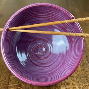 Pottery Noodle Bowl, Ramen Bowl, Pho Bowl, Chopstick Bowl in Raspberry Glaze image 1