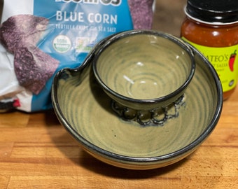 Individual Chip and Dip in Sage Green Glaze