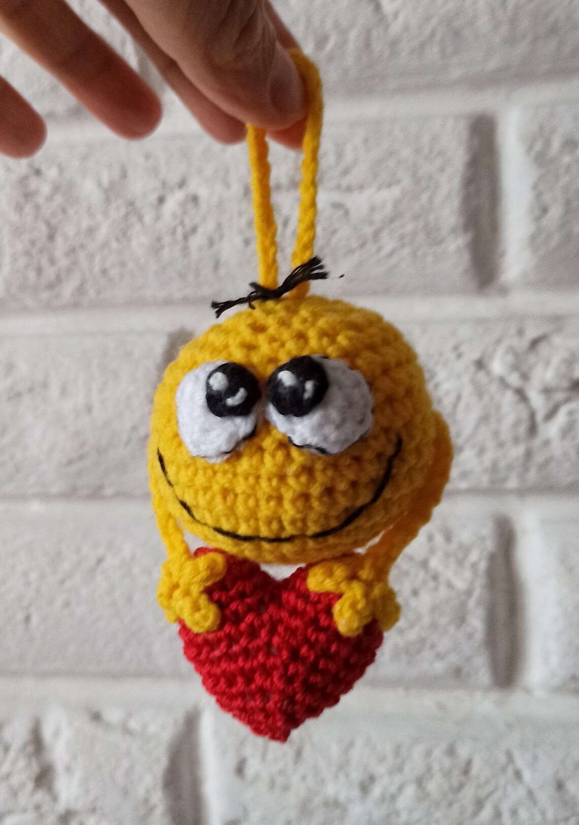 Keychain Yellow Smile Crochet Emoji Keychain Yellow Smiley Etsy