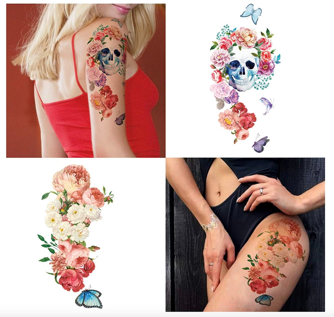 Large Sexy Waterproof Temporary Tattoos For Men Women Flowers Etsy 