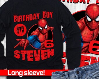 Spiderman Birthday Shirt, Spiderman Birthday T-Shirt, Long sleeve, Spiderman, Personalized Shirt, Custom Shirt, Spiderman Birthday