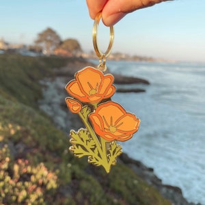 California Poppy Hard Enamel Keychain